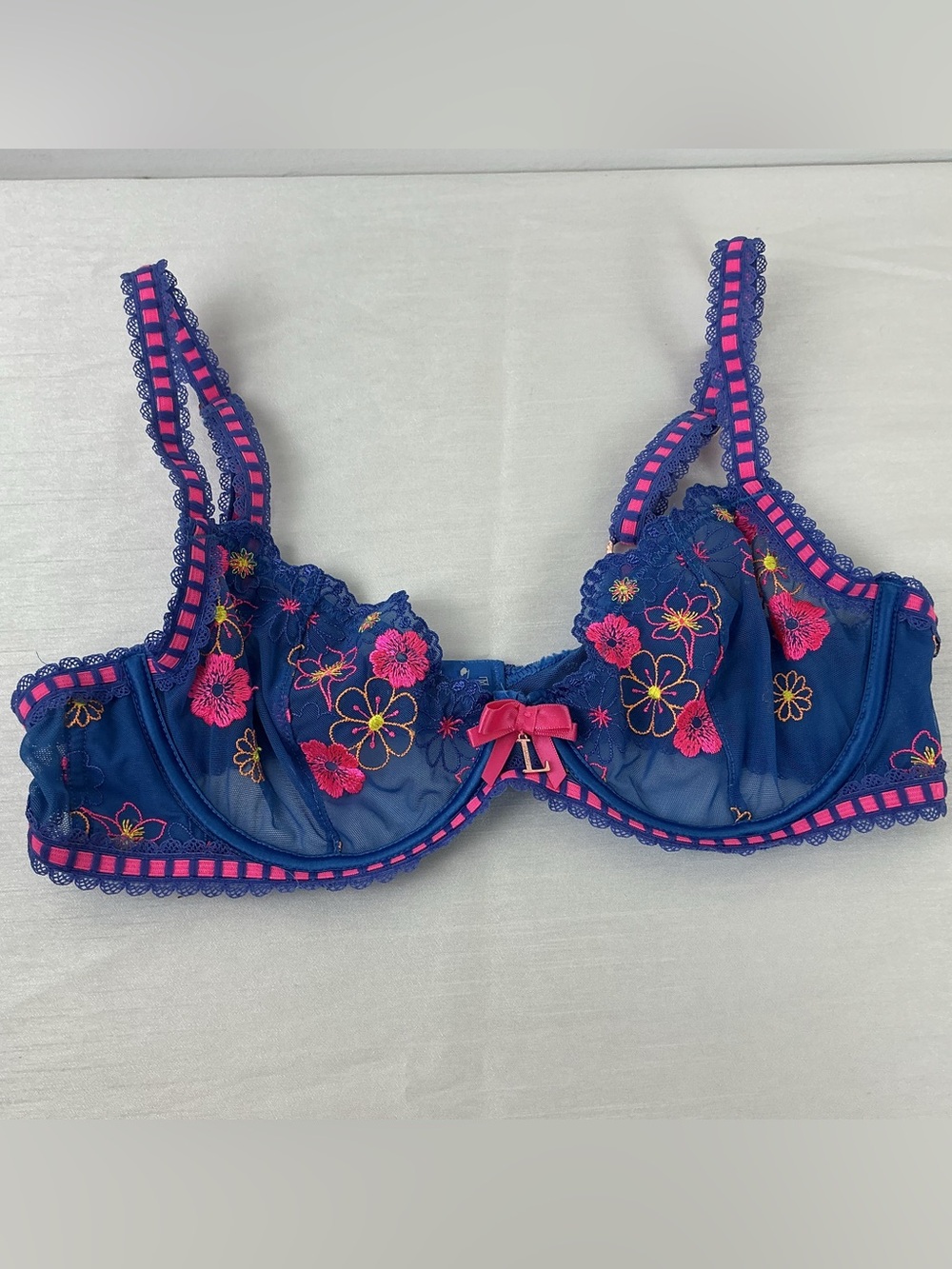 Lounge Women’s Colorful Underwire Embroidered Unlined Floral Bra 34C